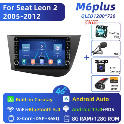 Jundof 2 Din Android 12 For Seat Leon 2 MK2 2005-2012 Car Radio Multimedia Video Player Carplay Stereo Autoradio DVD IPS Screen