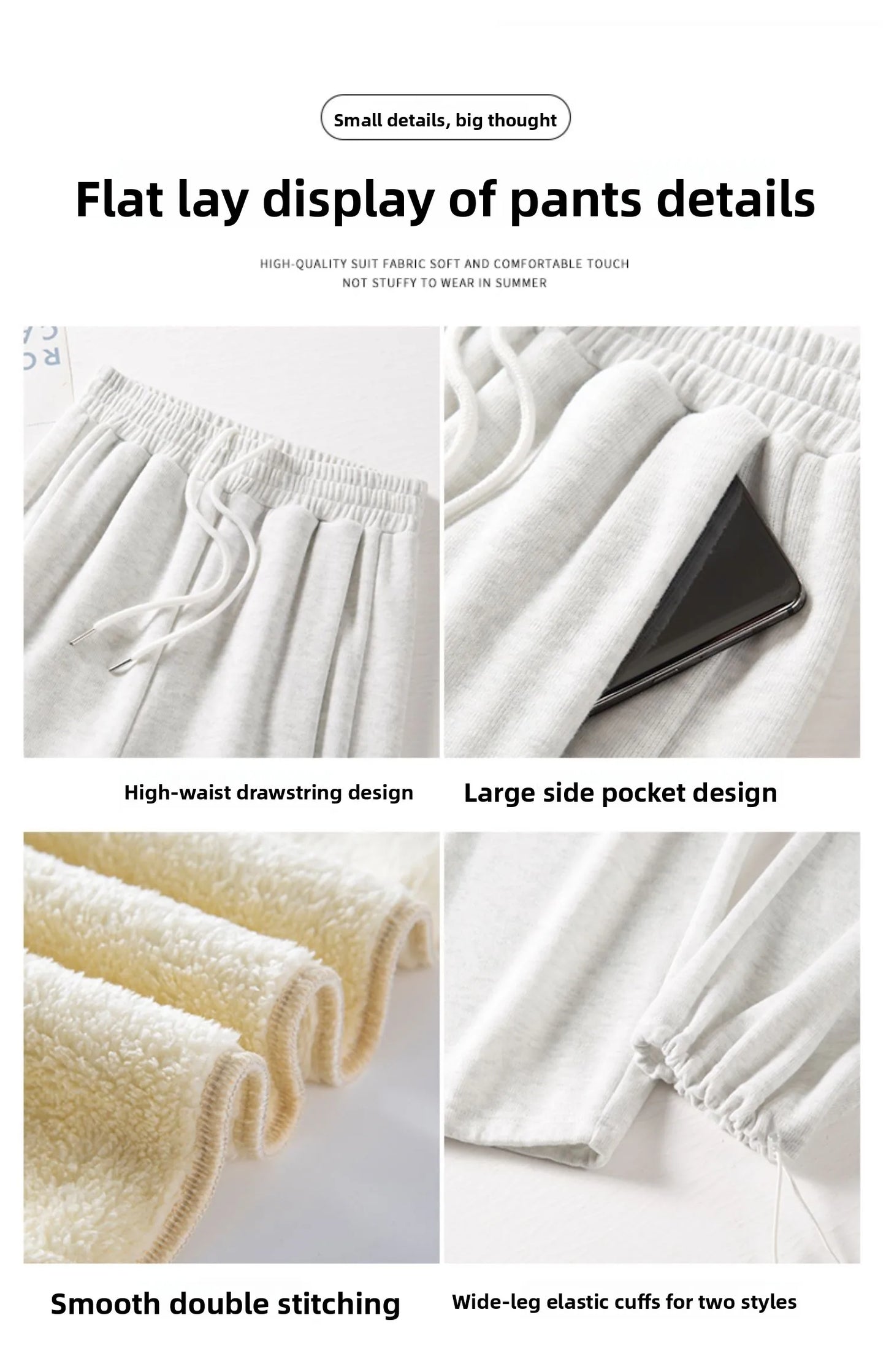 Gray Lamb Velvet Sport Pants Women's High Waist Drapey Fleece Wide Leg Casual Small Size Thickened Cotton Pants