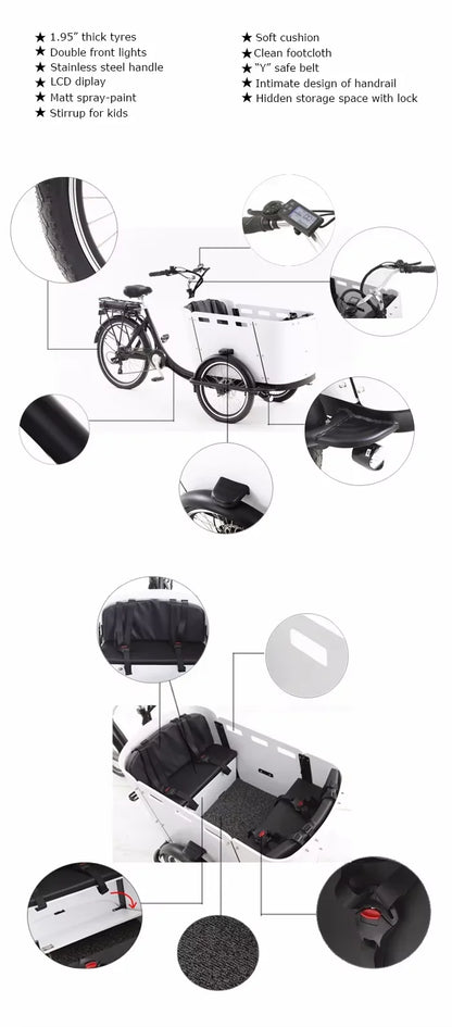 Electric Cargo Bicycle Cargo Bike Used for Family 3 Wheel Bike to Carry Kids