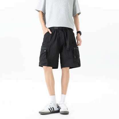 American Oversized Men's Workwear Cargo Shorts Summer Loose Casual Big Zipper Pocket Tactical Shorts Men Retro Five-Point Pants