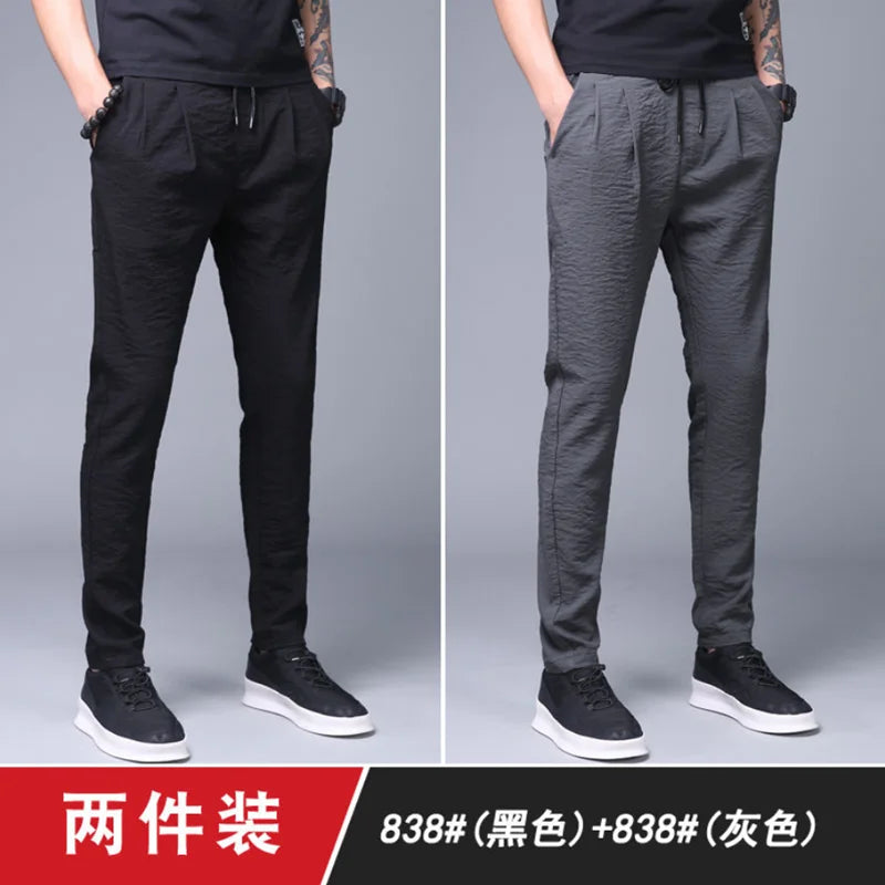 Ice Silk Ultra-Thin Straight Leg Long Pants for Men Summer Workwear Resistant to Wear And Dirt Low Waist Loose Fit Black