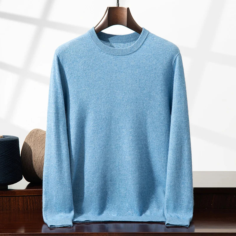 100% Cashmere Men's Pullover Business Casual Solid Knitted Sweater Loose Pull Round Neck Collar Tops Basic Versatile Jumper