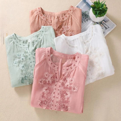 Fashion Thin Cotton Linen Y2k Tops Tee Women Clothing Summer Loose T Shirts Woman Embroidered T-shirt Blusa Casual Ladies tshirt