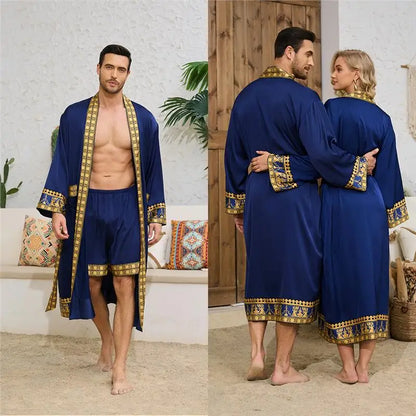 Baroque Style Couple Sleep Robe Long Sleeve Luxury Satin Bathrobe WP3403 Oversize Autumn Winter Home Clothes Men's Robe