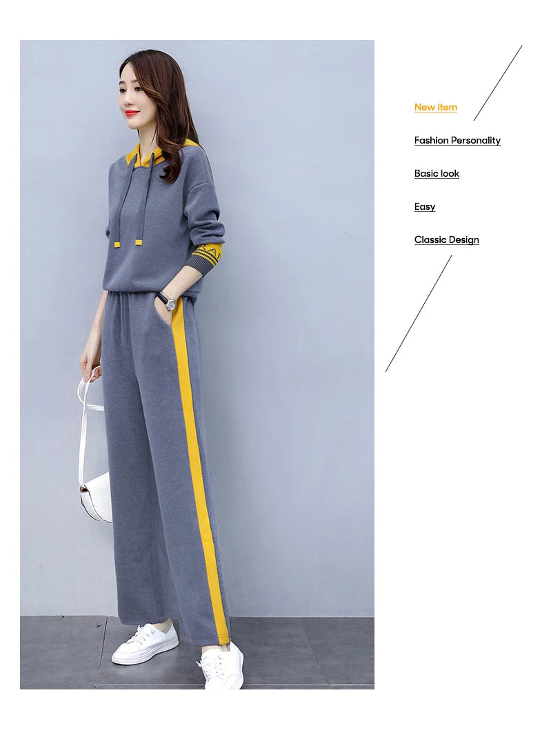 Fashionable Casual Sportswear Set Women's Hoodie And Wide Leg Pants Slimming Two Piece Suit Spring Autumn New Arrival