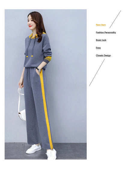 Fashionable Casual Sportswear Set Women's Hoodie And Wide Leg Pants Slimming Two Piece Suit Spring Autumn New Arrival