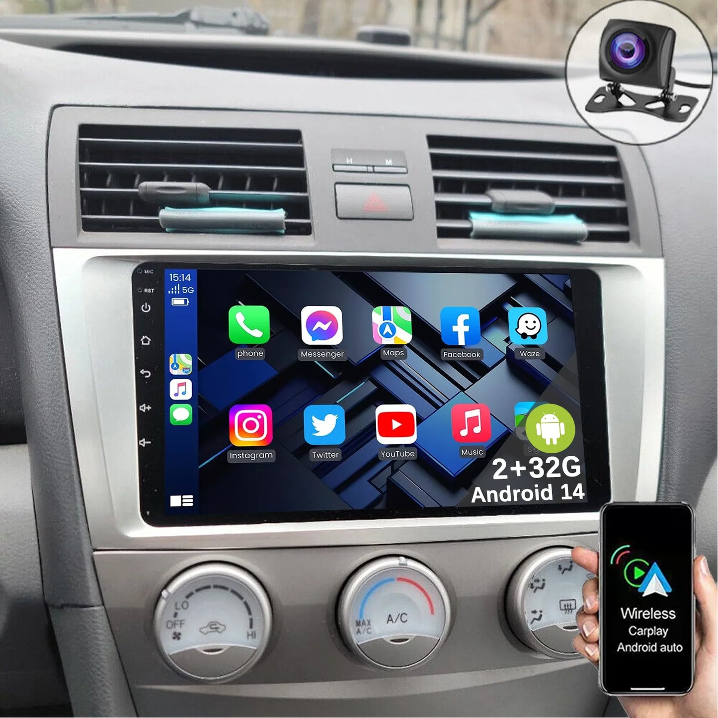 9" Android 14 Car Radio Multimedia Video Player 2 Din For Toyota Camry 2006 2007 2008 2009 2010 2011 GPS Navi Head Unit Carplay