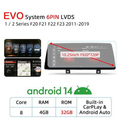 Wireless Carplay Android 14 For BMW F20 F30 F21 F22 F31 F32 F33 F34 F36 NBT EVO Multimedia Player Auto Radio Screen GPS