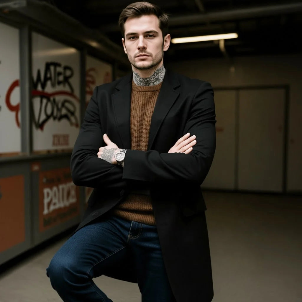 Men's Woolen Blend Single-Breasted Overcoat Winter Warm Long Coat Street Fashion Solid Color Jacket