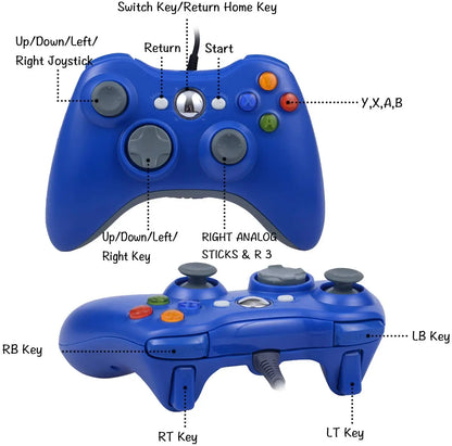 Wired Game Controller for Xbox 360 with Dual-Vibration,Compatible with Xbox 360/360 Slim&PC Windows 7,8,10,11