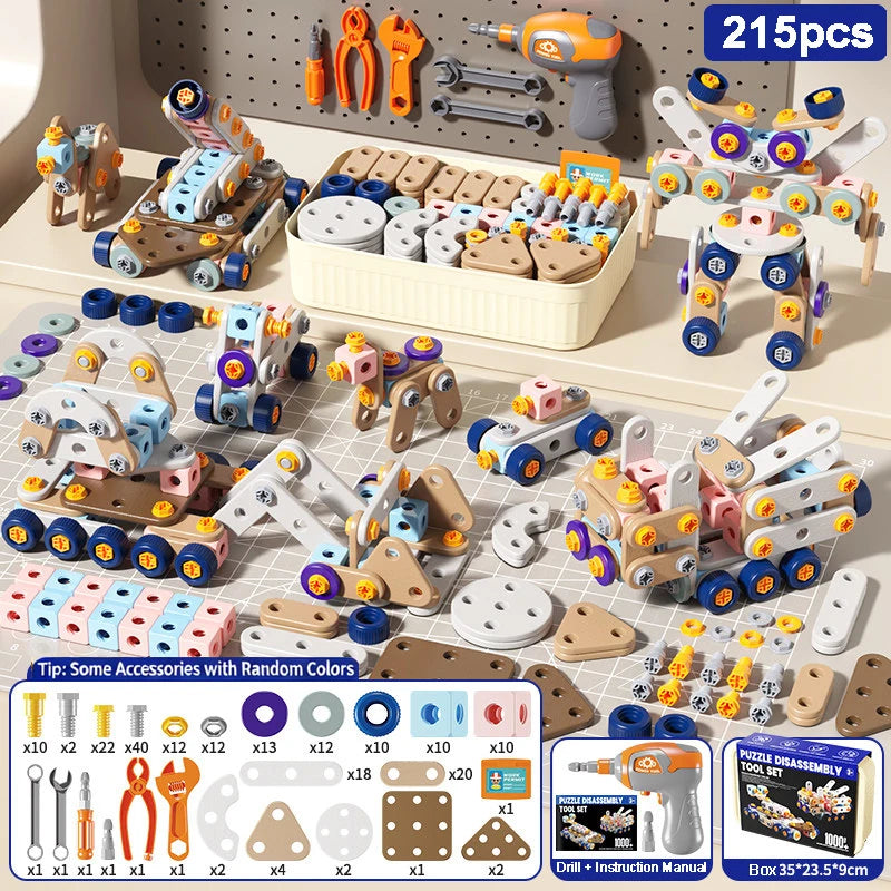 DIY Assembly Engineering Playset for Kids 215/171/147/144/123 Pieces Screwdriver Pretend Game Repair Tool Set STEM Toys for Boys
