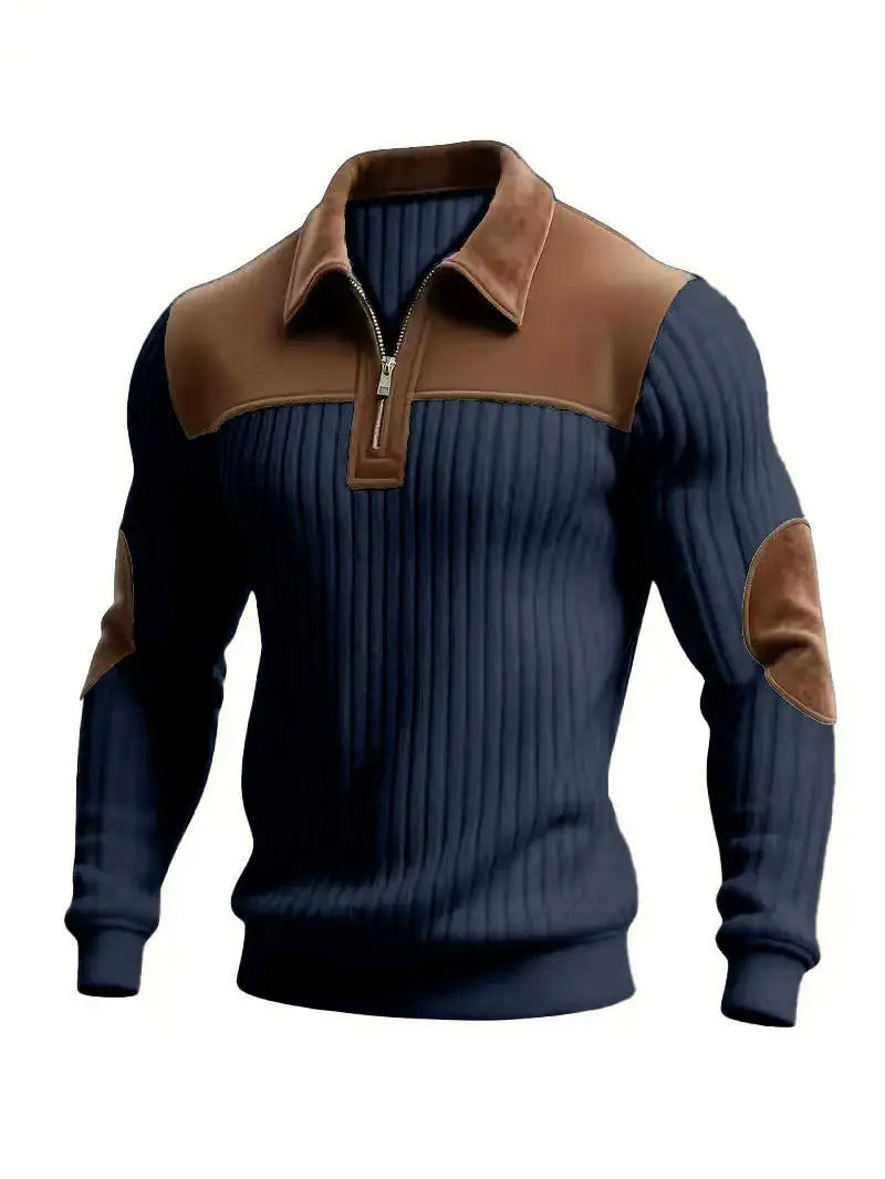 AIOPESON New Year's Men's Color-block Long-sleeved T-shirt, Business Casual Style Long-sleeved Sweatshirt