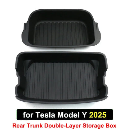 For Tesla Model Y Juniper 2021-2025 Launch Front&Rear Trunk Storage Box Double-Deck Luggage Frunk Organizer Box Dustproof Cargo
