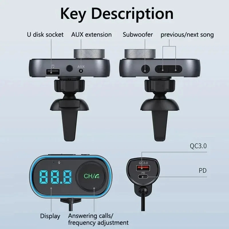 Player Auto Car Accessories 5.0 MP3 T78 TRD for Handsfree Bluetooth Car FM Transmitter USB QC3.0 Fast Charge Car Kit Wireless