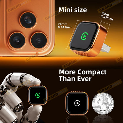 CarPlay Wireless Orange Adapter 2026 New Plug & Play Auto Connect No Delay Converts Wired to Wireless iPhone & Android