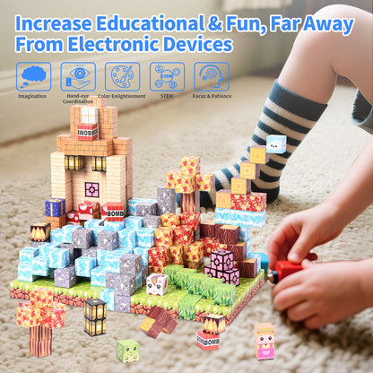 Magnetic Building Blocks Mine World Magnetic Forest House Brick Cube Toys Set STEM Sensory 160PCS Best Gift for 3+ Boy Girl Kid