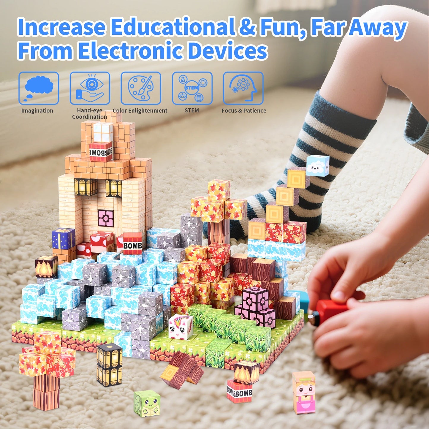 Magnetic Building Blocks Mine World Magnetic Forest House Brick Cube Toys Set STEM Sensory 100PCS Best Gift for 3+ Boy Girl Kid