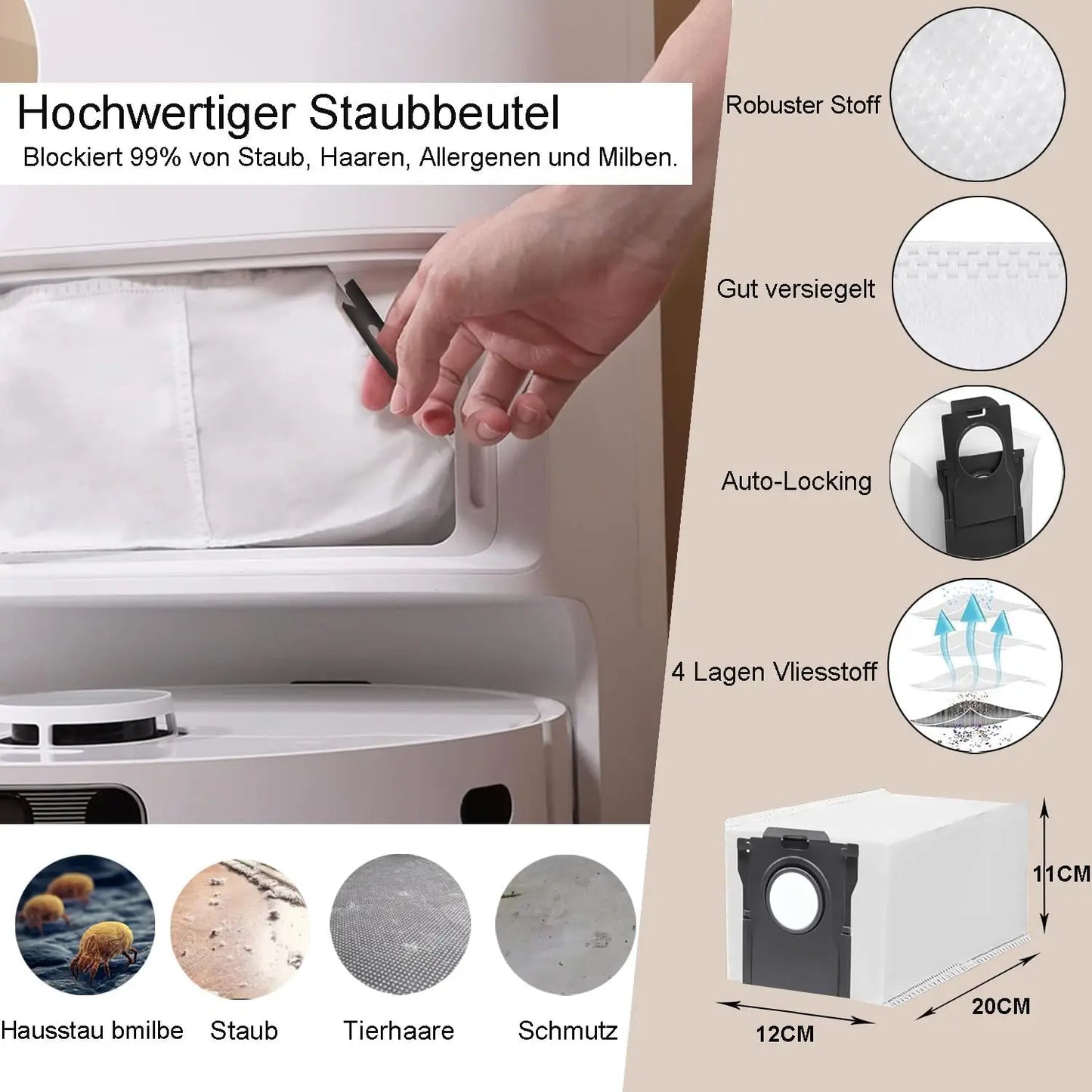 Dreame L10s Ultra Gen 3, Dreame X40 Ultra/ L40 Ultra/L30s Pro Ultra Heat/P10 Pro Ultra Tricut Brush Filter Mop Cloth Bag
