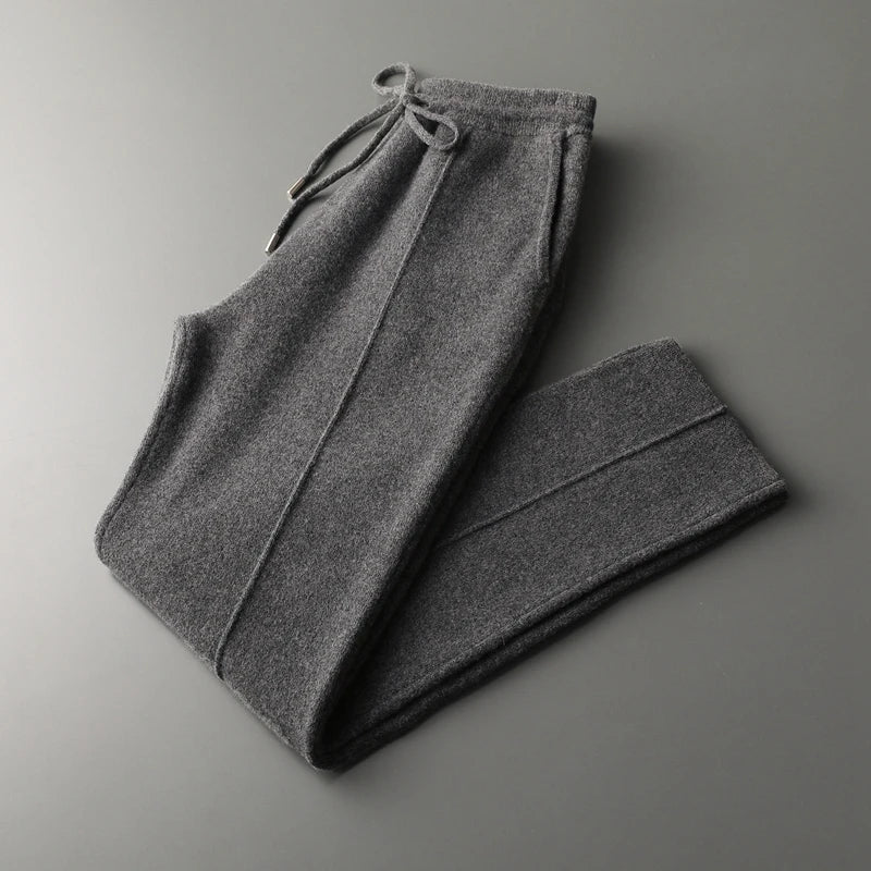 Autumn and winter new 100% cashmere wool pencil pants loose Joker wool knitted casual long men's pencil pants.