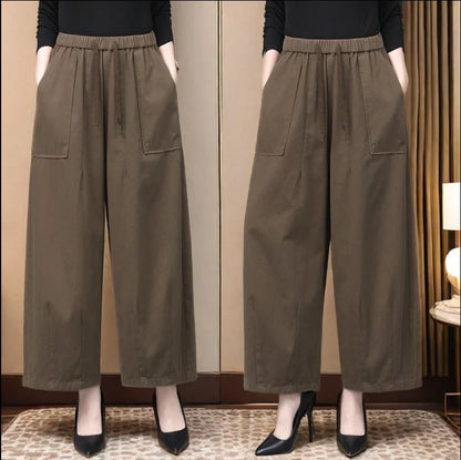 High Waist Wide Leg Pants Women Loose Slimming Nine Points Casual Pants plus Size Versatile Midlife Mom Pants Commute Style