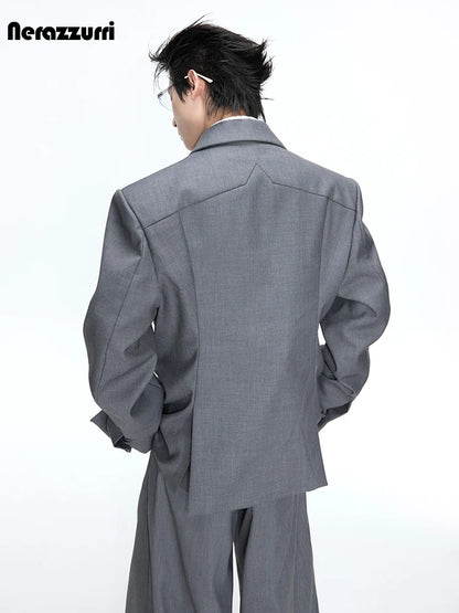 Nerazzurri Spring Autumn Blazer for Men Single Breasted Loose European Court Style Luxury Designer Clothes Menswear 2026