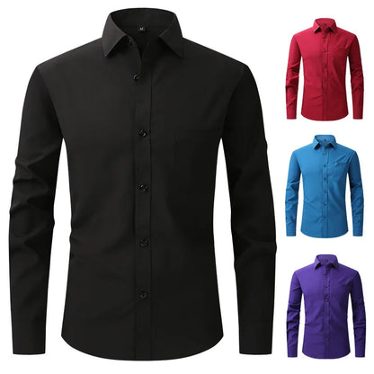 Fashion Business Casual shirt Men's slim long sleeve shirt solid color business social non-ironing anti-wrinkle American code