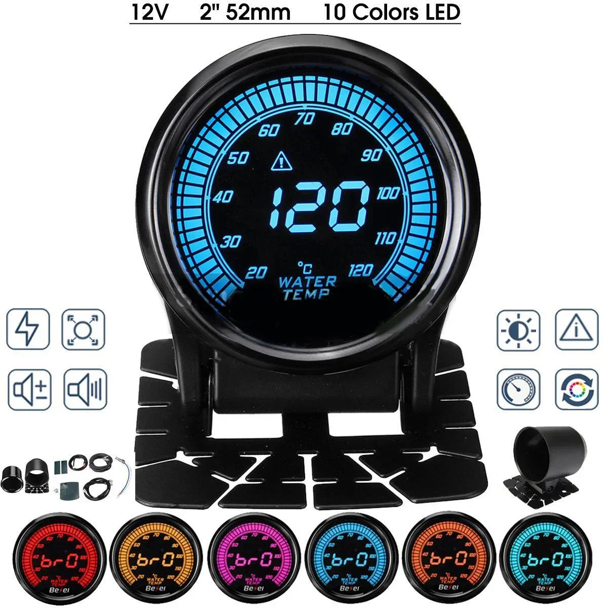 52mm Boost Water temp Oil temp Volt Vacuum Tachometer EGT Air fuel ratio Oil pressure Gauge 10 Color Car Meter