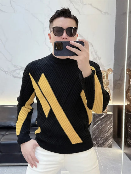 Men New Winter Knitwear Mixed Colors Long Sleeve Thicken Warm Woolen Sweater Mens Slim Fit O Neck Fashion Pullover Knitted Tops