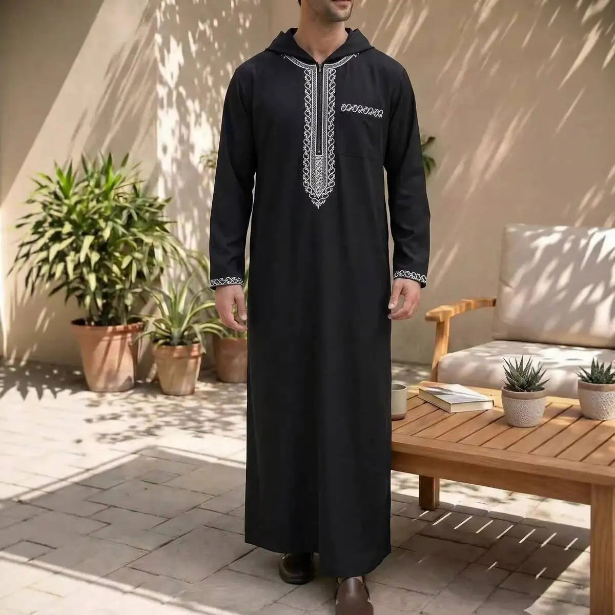 Loose-fit Embroidered Men's 2026 Casual Hooded Clothing 2026 Muslim Long Dress Robe Abaya Ramadan Dubai Luxury Islam Elegant