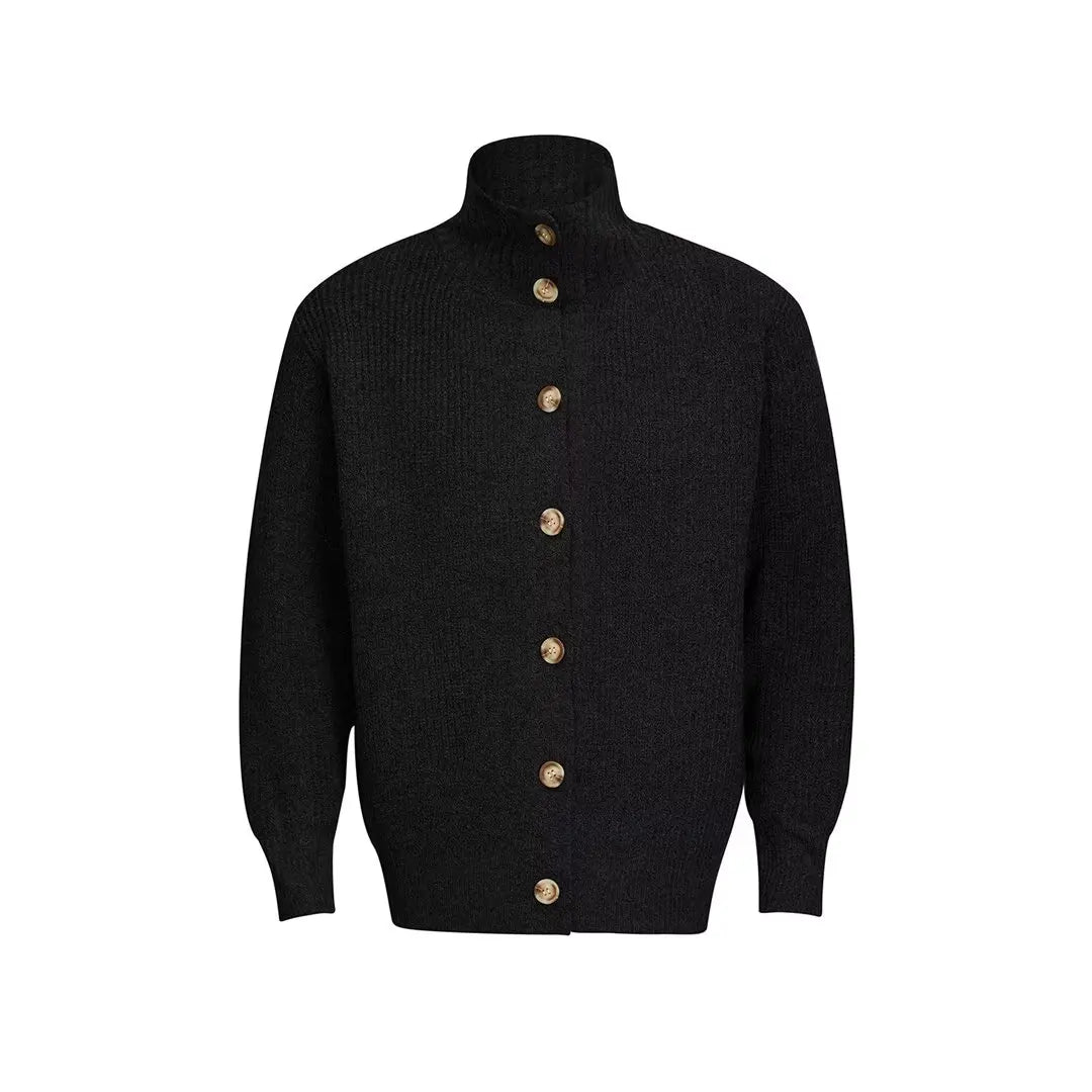 2025 autumn and winter new American retro solid color stand up collar knitted cardigan men's loose button fashionable versatile