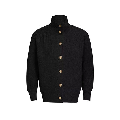 2025 autumn and winter new American retro solid color stand up collar knitted cardigan men's loose button fashionable versatile