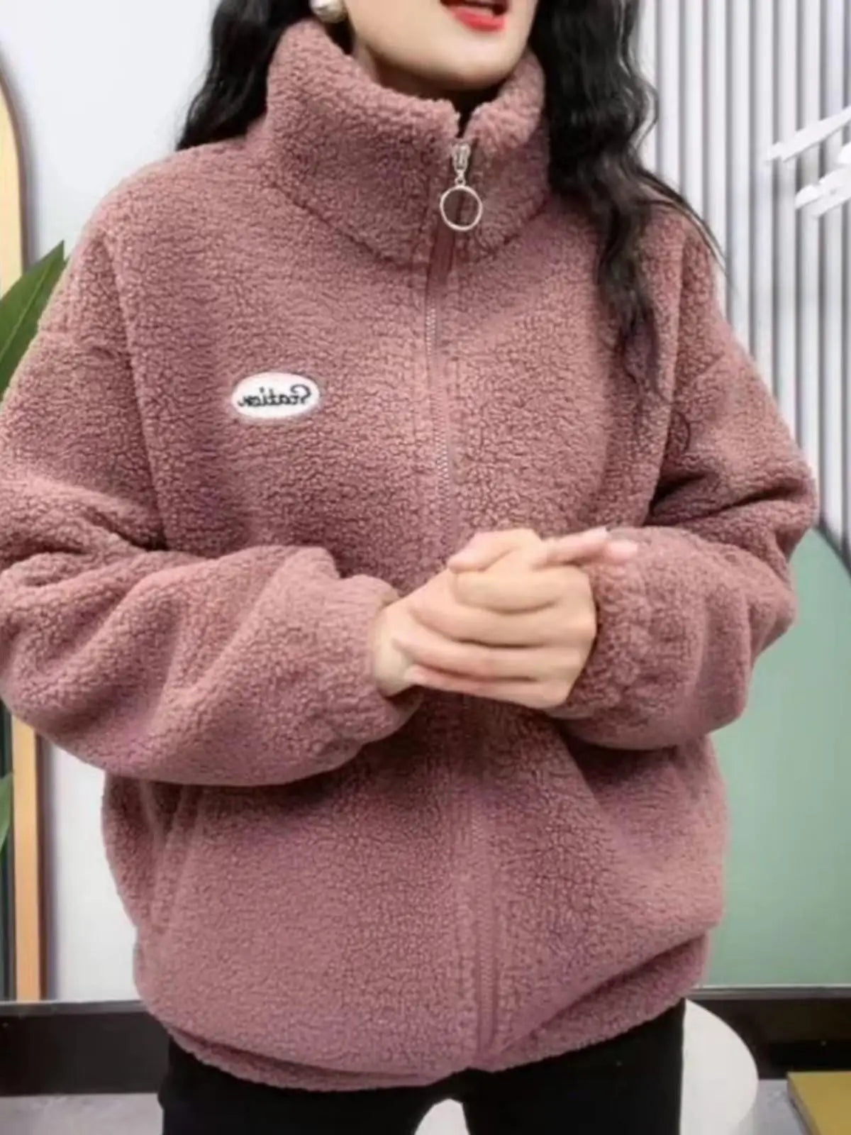 Lamb Velvet Jacket Women's Thickened Zipper Hoodie Fashionable Warm Winter New Arrival 2025 Spring Loose Fit Long Sleeve