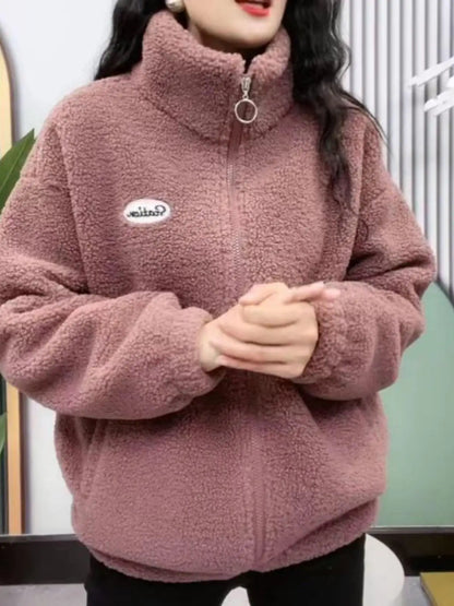 Lamb Velvet Jacket Women's Thickened Zipper Hoodie Fashionable Warm Winter New Arrival 2025 Spring Loose Fit Long Sleeve