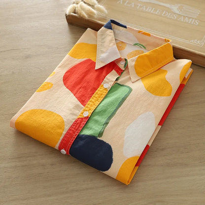 Vacation Style Colorful Printed Shirt Women 2024 New Fresh Loose Women's Casual Shirt & Blouses Lady Long Sleeve Tops Clothes