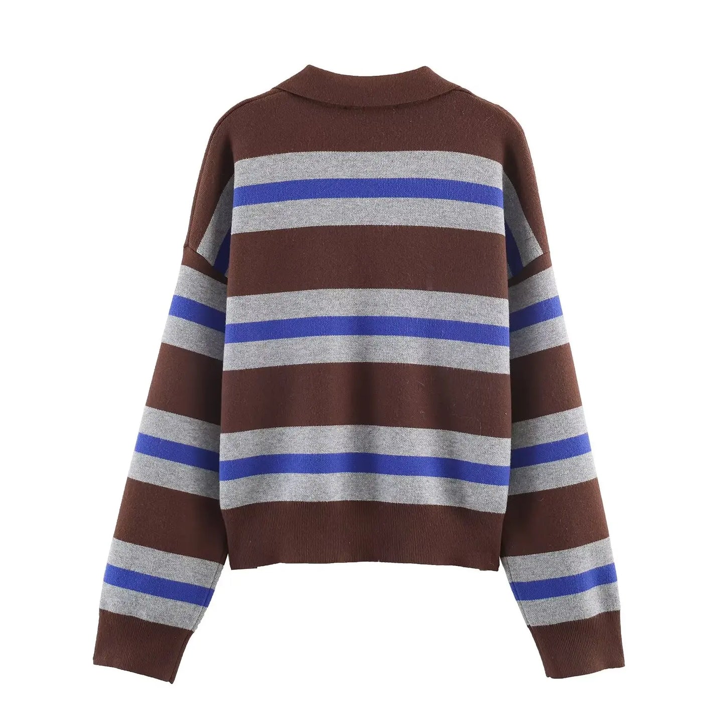JNLEAOG Fashionable Striped Knitted  Shirt Women's Loose Fit Classic Pattern Long Sleeve Youthful Vitality Autumn New Arr...