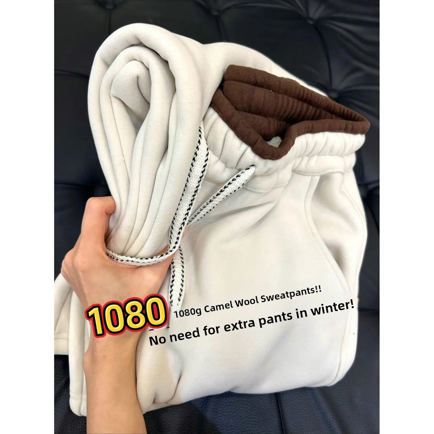Warm Alpaca Wool Fleece Pants Women's Winter Thickened Fleece High Waist Slim Version Knife-Shape Pants Color Block Design