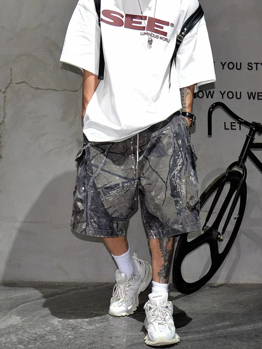 Casual Street Style Camouflage Beach Shorts Men's Loose Fit Summer Large Size Five-Quarter Pants Trendy Workwear Shorts