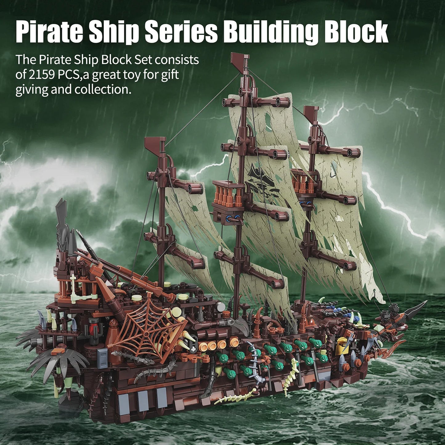 2159PCS The Playing Pirate Ship Building Blocks Toy Set Brick Model Movies with Light Birthday Desktop Decoration Gifts