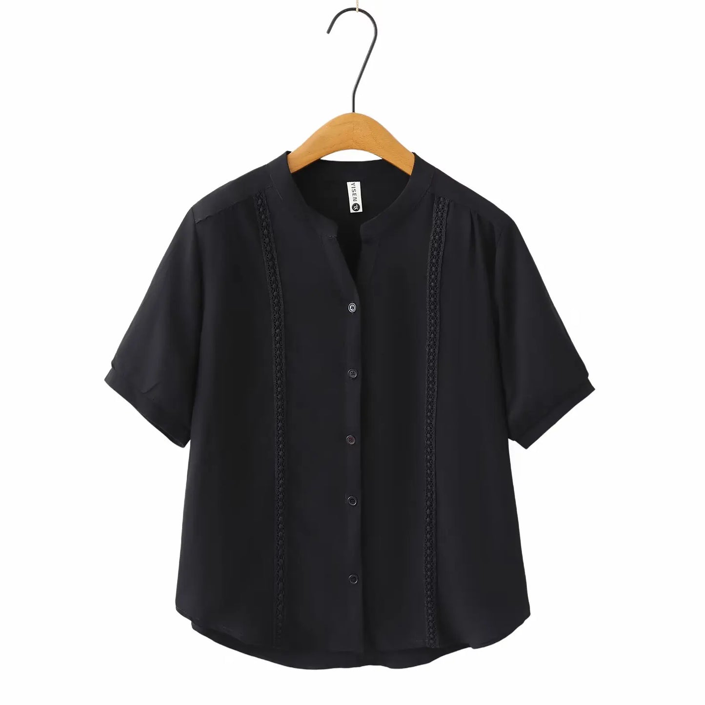 Slimming Short Sleeve Shirt for plus Size Women Stylish French Style Loose Fit Summer Top Single Button Closure Regular Length
