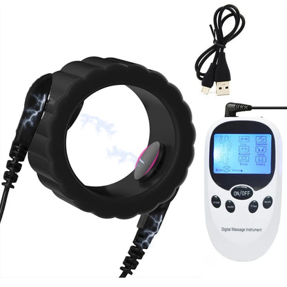 Electro Shock Silicone Penis Ring Bdsm Electric Stimulate Scrotal restraint Massage Cock Cage Masturbation Sex Toys For Men Gay