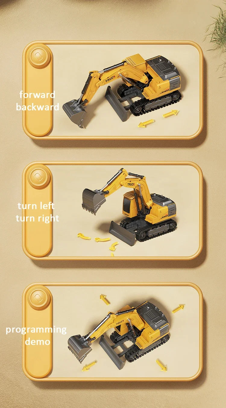 Alloy Remote Control Excavator Toy Car with Lights Sound Effect Electric Excavator Automobile Engineering Vehicle Children Gifts