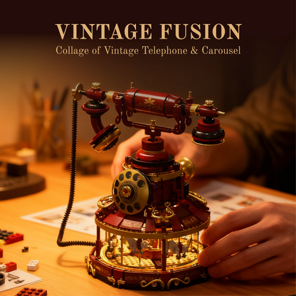 H1014 Retro Electrical LED Telephone Carousel Building Blocks DIY Model Desktop Decor Adult Collectible Gift Birthday Holiday