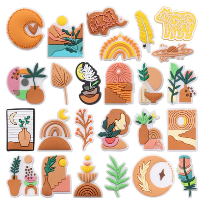 10Pcs Bohemian Style Butterfly Rainbow Flower Pumpkin PVC Shoe Charms For Clogs Pins Hole Slipper Decoration Sandals Accessories