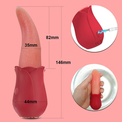 Realistic Licking Tongue Rose Vibrator for Women Nipples Clitoral Stimulation Vibrators Sex Toys for Adult Female Couples 18+