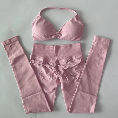 Women's 2 Piece Yoga Set High Quality Seamless Leggings And Strappy Bra Workout Gym Fitness Sportswear Resistance Training