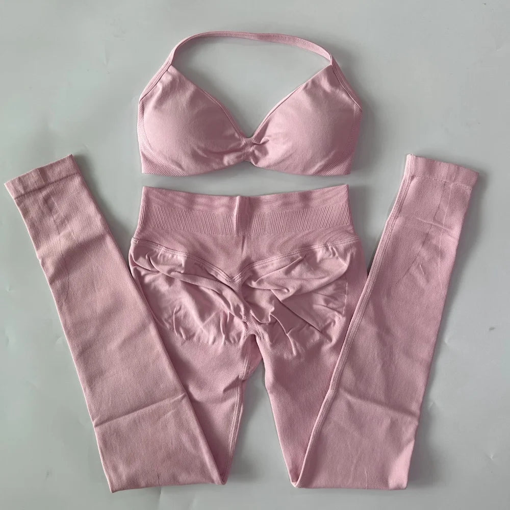 Women's 2 Piece Yoga Set High Quality Seamless Leggings And Strappy Bra Workout Gym Fitness Sportswear Resistance Training