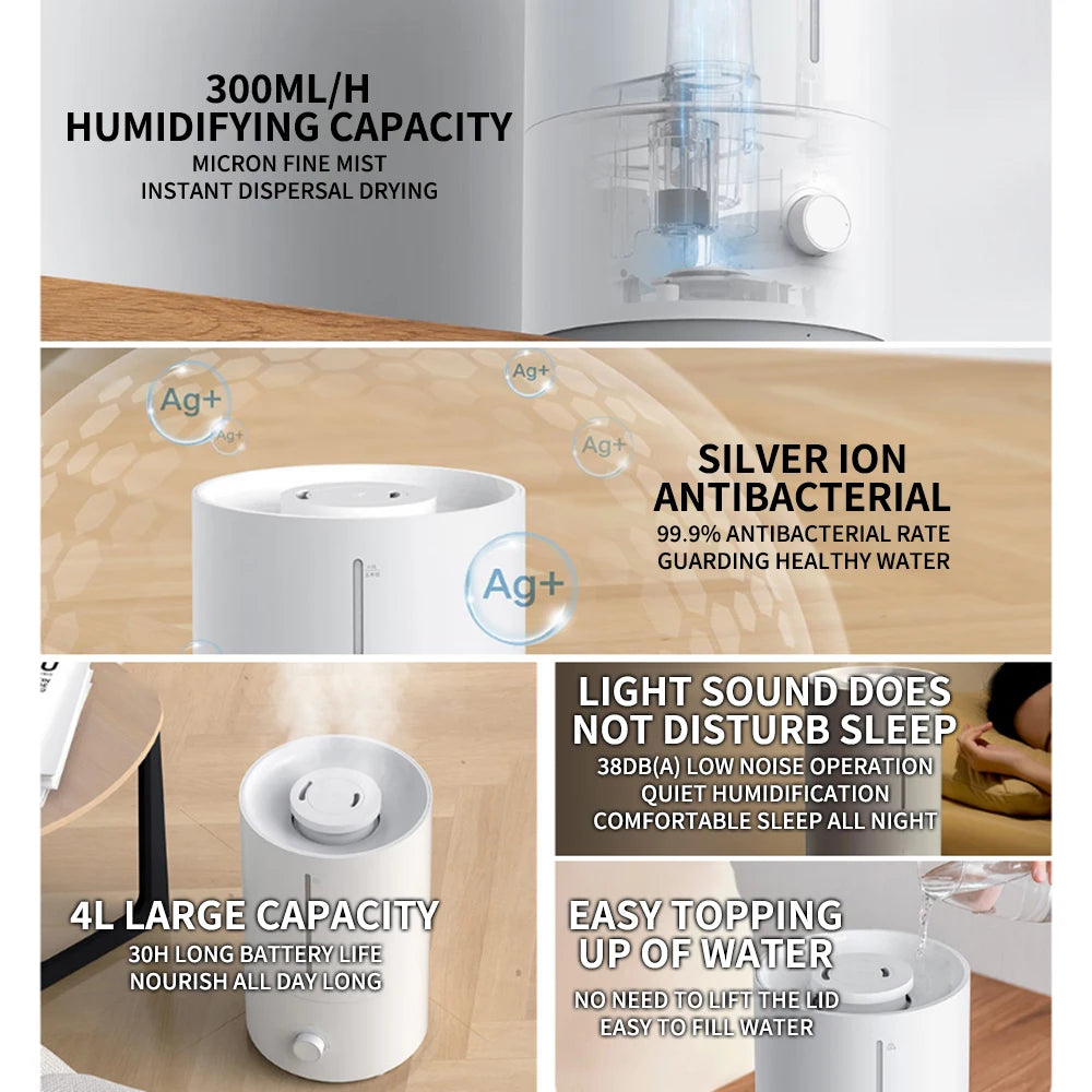 Original MIJIA Humidifier 2 ,300mL/h Humidification 4L Large Capacity Mist Maker Add Water Home Humidity Control Low Sound -CN