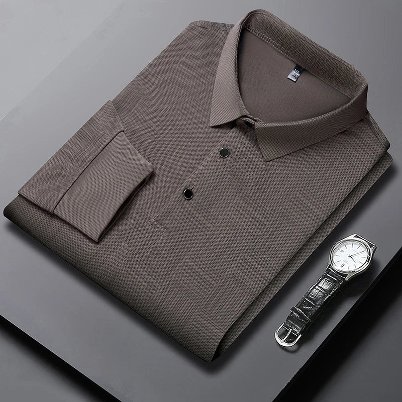 Spring Man Casual Turn-Collar Long-Sleeve T-Shirt Polo Shirt Half-Button Design Lapel Fashion Versatile Solid Color Men Clothing