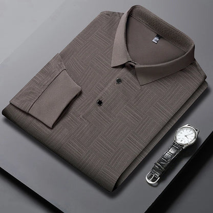 Spring Man Casual Turn-Collar Long-Sleeve T-Shirt Polo Shirt Half-Button Design Lapel Fashion Versatile Solid Color Men Clothing