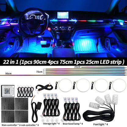 Symphony Car Ambient Light RGBIC Interior LED Strip Acrylic 213Color Neon Streamer Atmosphere Lamp 6/10/14/18/22 in 1 12V By App